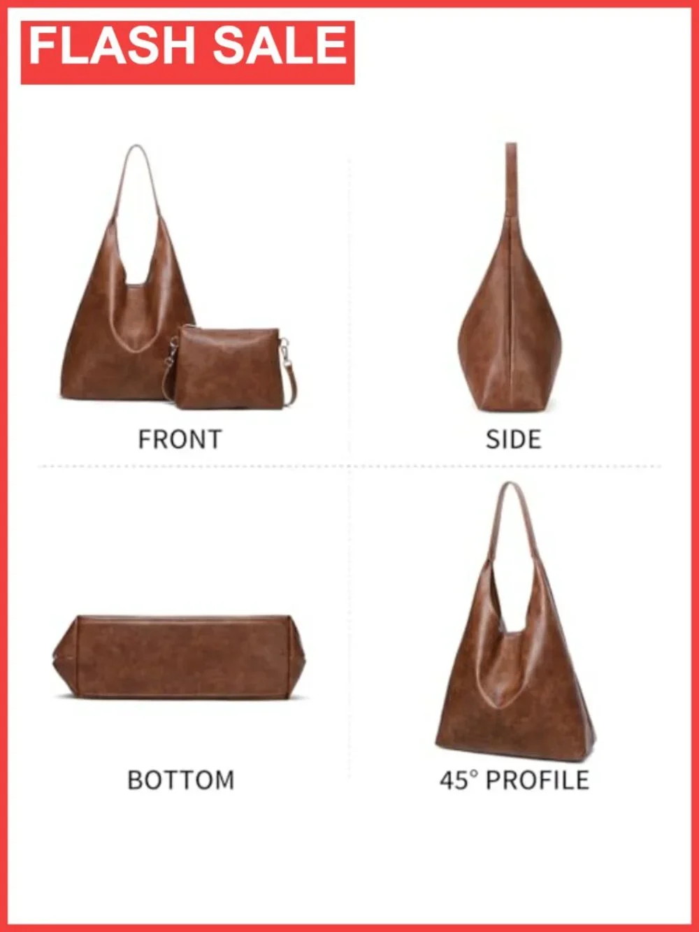 Soft Vegan Leather Hobo Shoulder Bag Magnetic Closure Work Tote